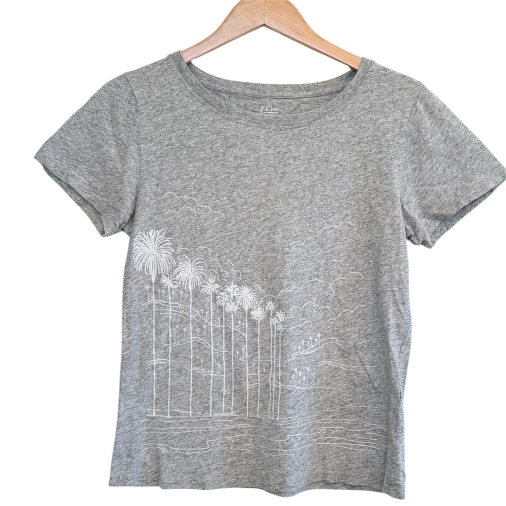 🌈 6/$60 JCrew Palm Tree Theme TShirt Grey White Embroidery Size Medium